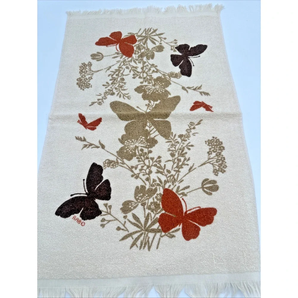 MCM Vintage Cannon Brown, Gold, w/Orange Butterfly Towel Set